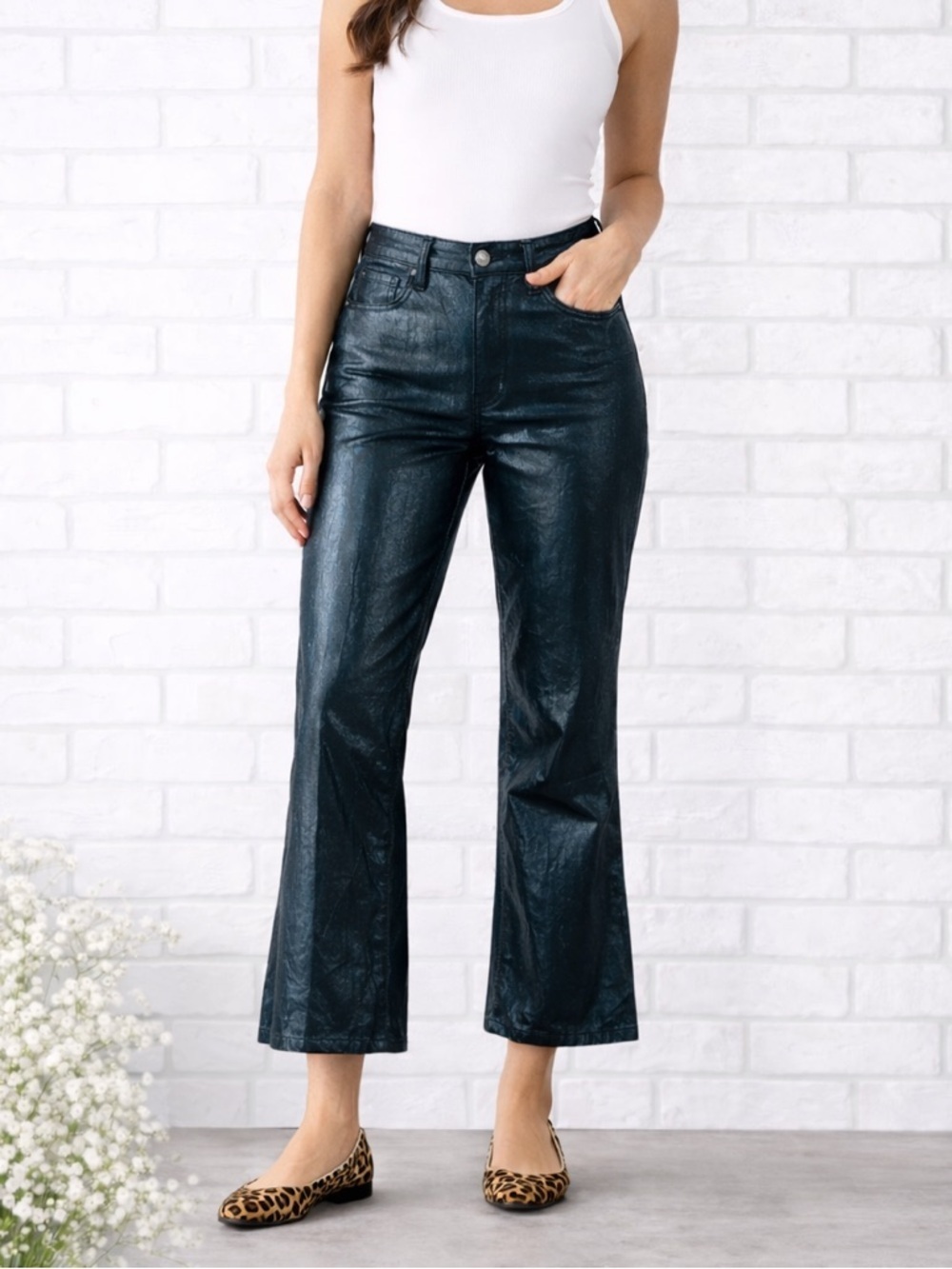 Rag & Bone Casey High Rise Ankle Flare Jeans in Coated Pine Grove Size 27